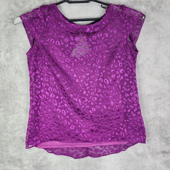 Women's 2pc WHBM Purple Leopard Burnout Sheer Overlay Blouse Top & under tank S - Picture 2 of 10